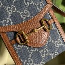 1:1 Replica Gucci Horsebit 1955 Mini Bag Blue And Ivory GG Denim Jacquard For Women 6.7in/17cm 625615 2KQGG 8375