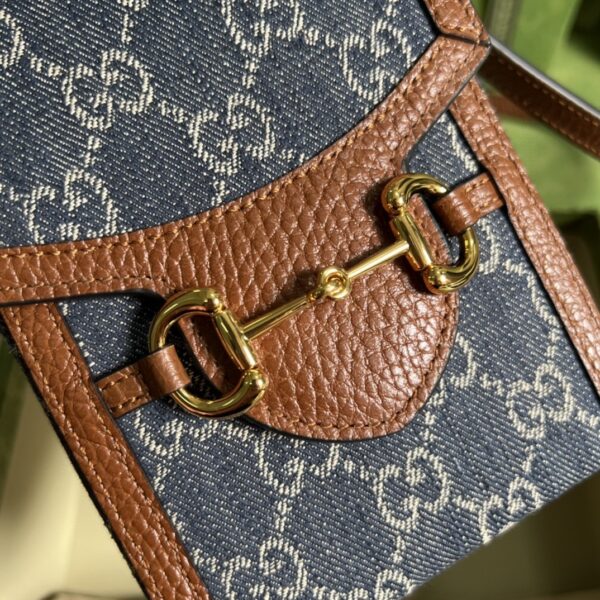 1:1 Replica Gucci Horsebit 1955 Mini Bag Blue And Ivory GG Denim Jacquard For Women 6.7in/17cm 625615 2KQGG 8375