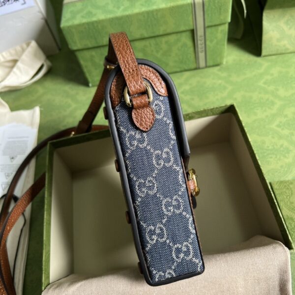 1:1 Replica Gucci Horsebit 1955 Mini Bag Blue And Ivory GG Denim Jacquard For Women 6.7in/17cm 625615 2KQGG 8375