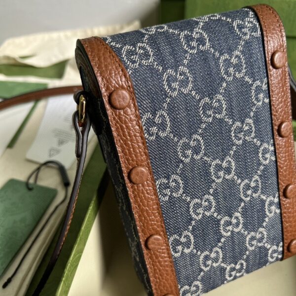 1:1 Replica Gucci Horsebit 1955 Mini Bag Blue And Ivory GG Denim Jacquard For Women 6.7in/17cm 625615 2KQGG 8375