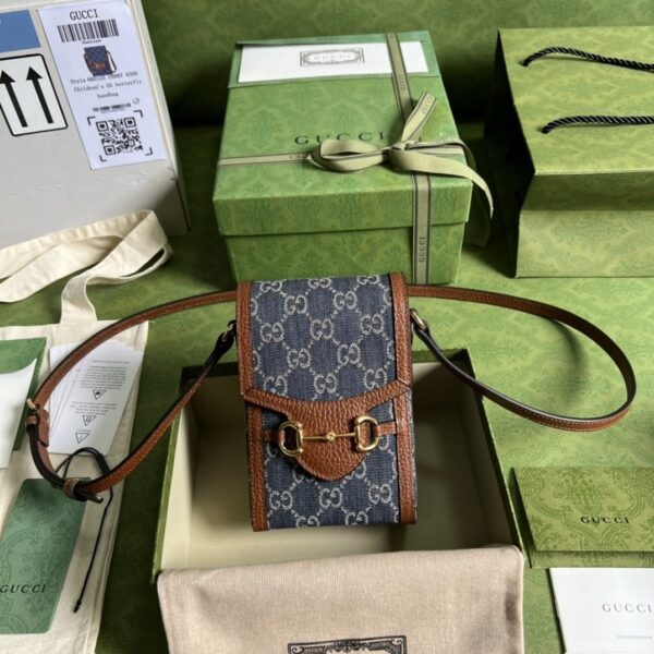 1:1 Replica Gucci Horsebit 1955 Mini Bag Blue And Ivory GG Denim Jacquard For Women 6.7in/17cm 625615 2KQGG 8375