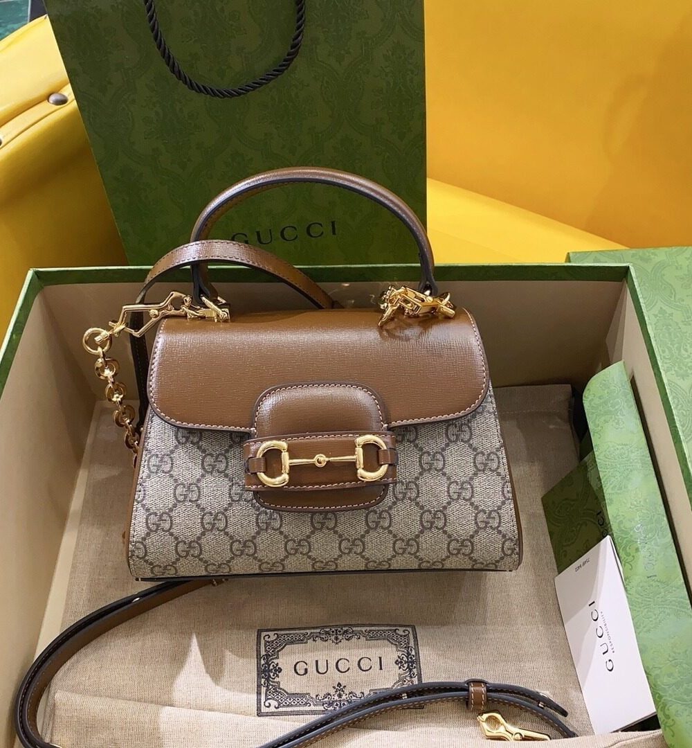 1:1 Replica Gucci Horsebit 1955 Mini Bag Brown For Women, Women's Bags 8.7in/22cm GG ‎703848 9AAAJ 8563