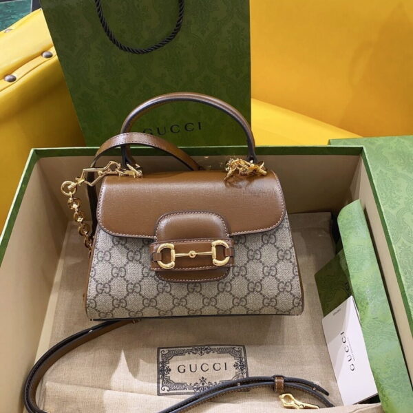 1:1 Replica Gucci Horsebit 1955 Mini Bag Brown For Women, Women's Bags 8.7in/22cm GG ‎703848 9AAAJ 8563