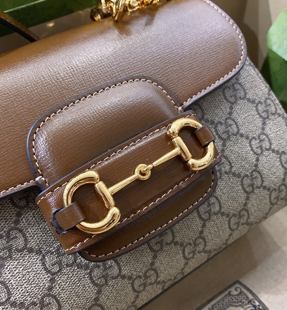 1:1 Replica Gucci Horsebit 1955 Mini Bag Brown For Women, Women's Bags 8.7in/22cm GG ‎703848 9AAAJ 8563