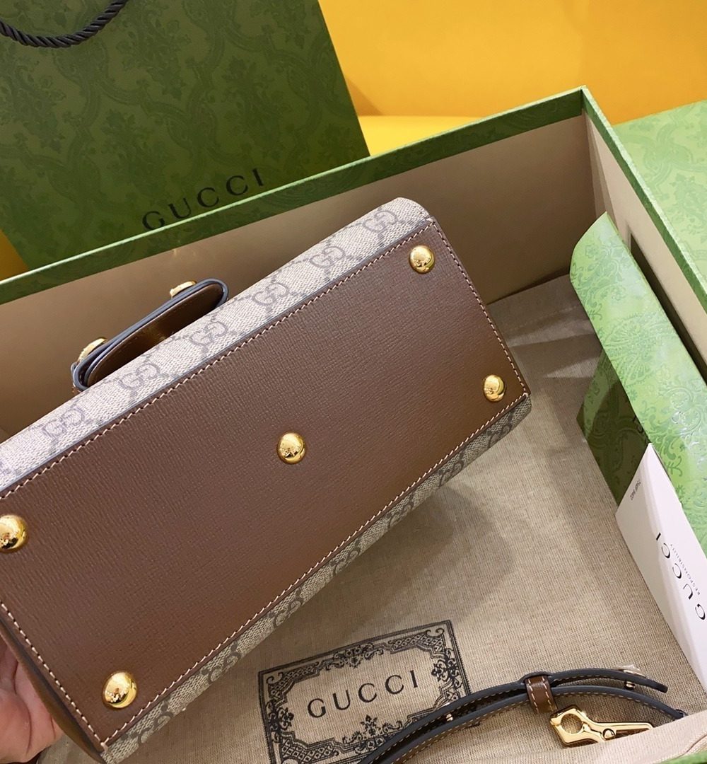 1:1 Replica Gucci Horsebit 1955 Mini Bag Brown For Women, Women's Bags 8.7in/22cm GG ‎703848 9AAAJ 8563