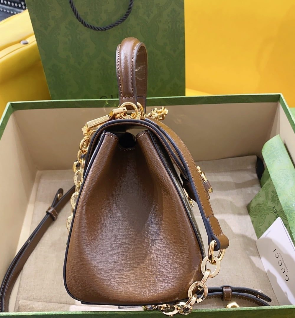 1:1 Replica Gucci Horsebit 1955 Mini Bag Brown For Women, Women's Bags 8.7in/22cm GG ‎703848 9AAAJ 8563