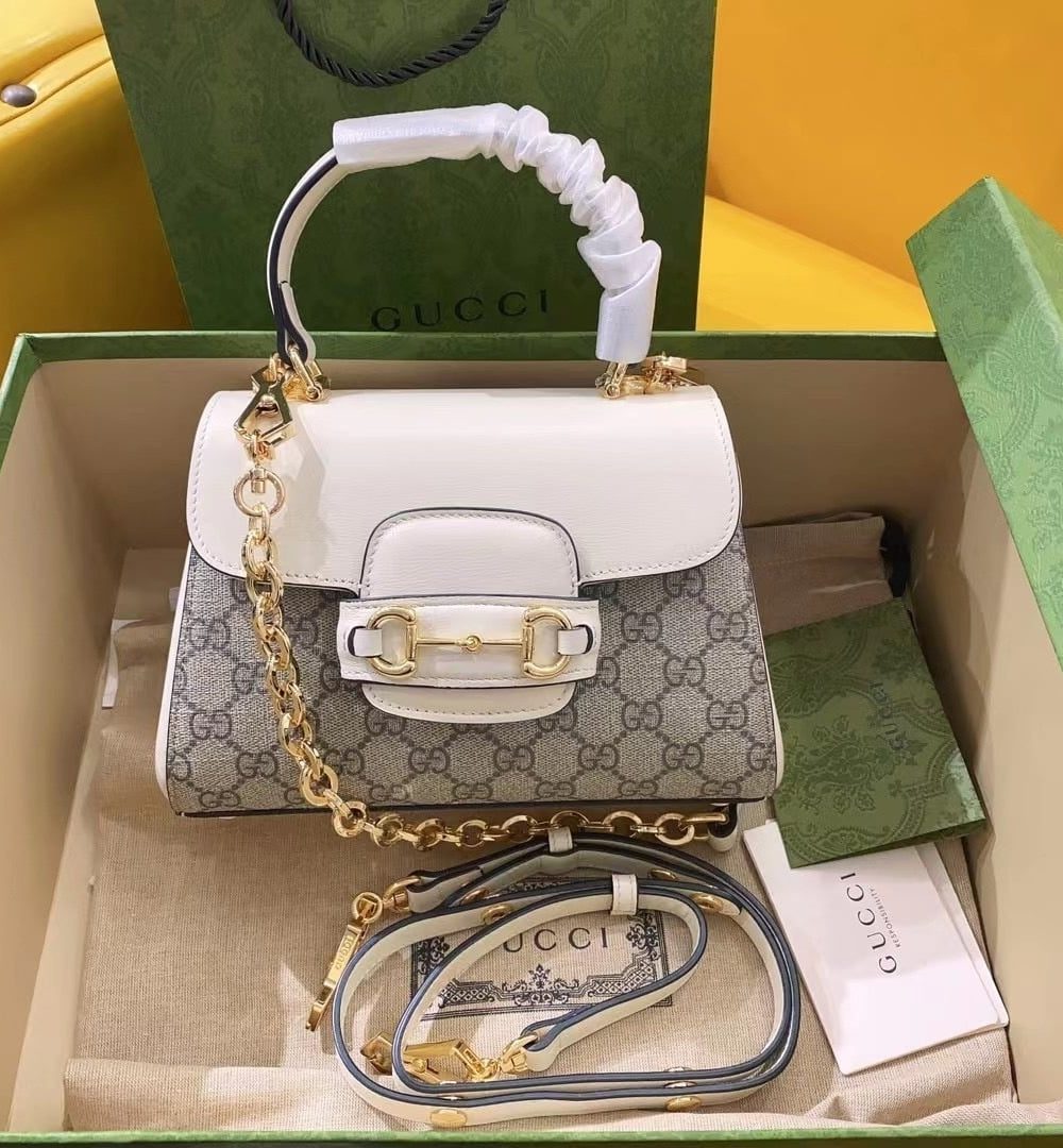 1:1 Replica Gucci Horsebit 1955 Mini Bag White For Women, Women's Bags 8.7in/22cm GG ‎703848 92TCK 9761
