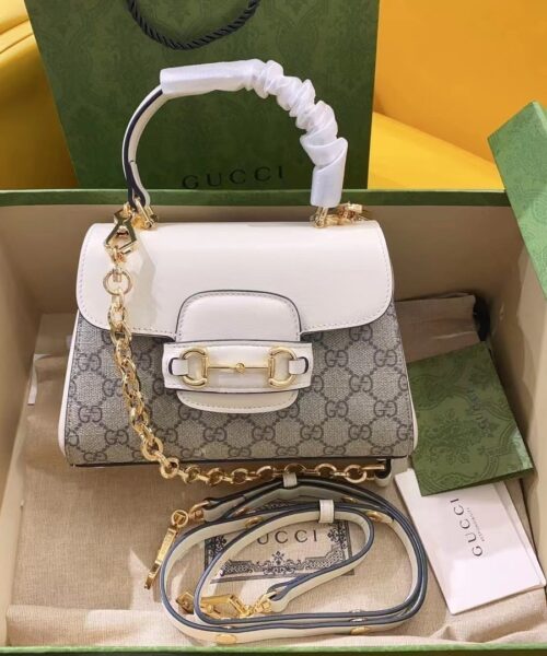 1:1 Replica Gucci Horsebit 1955 Mini Bag White For Women, Women's Bags 8.7in/22cm GG ‎703848 92TCK 9761