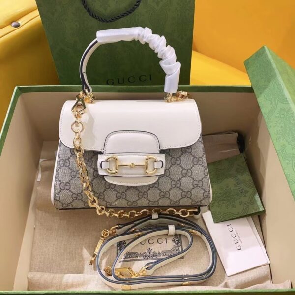 1:1 Replica Gucci Horsebit 1955 Mini Bag White For Women, Women's Bags 8.7in/22cm GG ‎703848 92TCK 9761