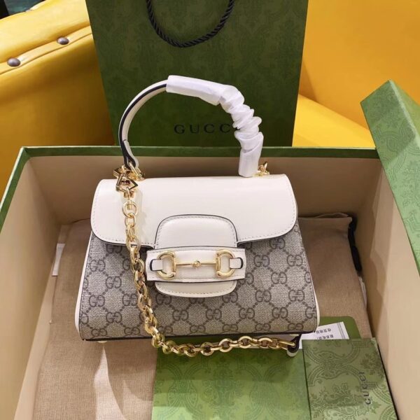 1:1 Replica Gucci Horsebit 1955 Mini Bag White For Women, Women's Bags 8.7in/22cm GG ‎703848 92TCK 9761