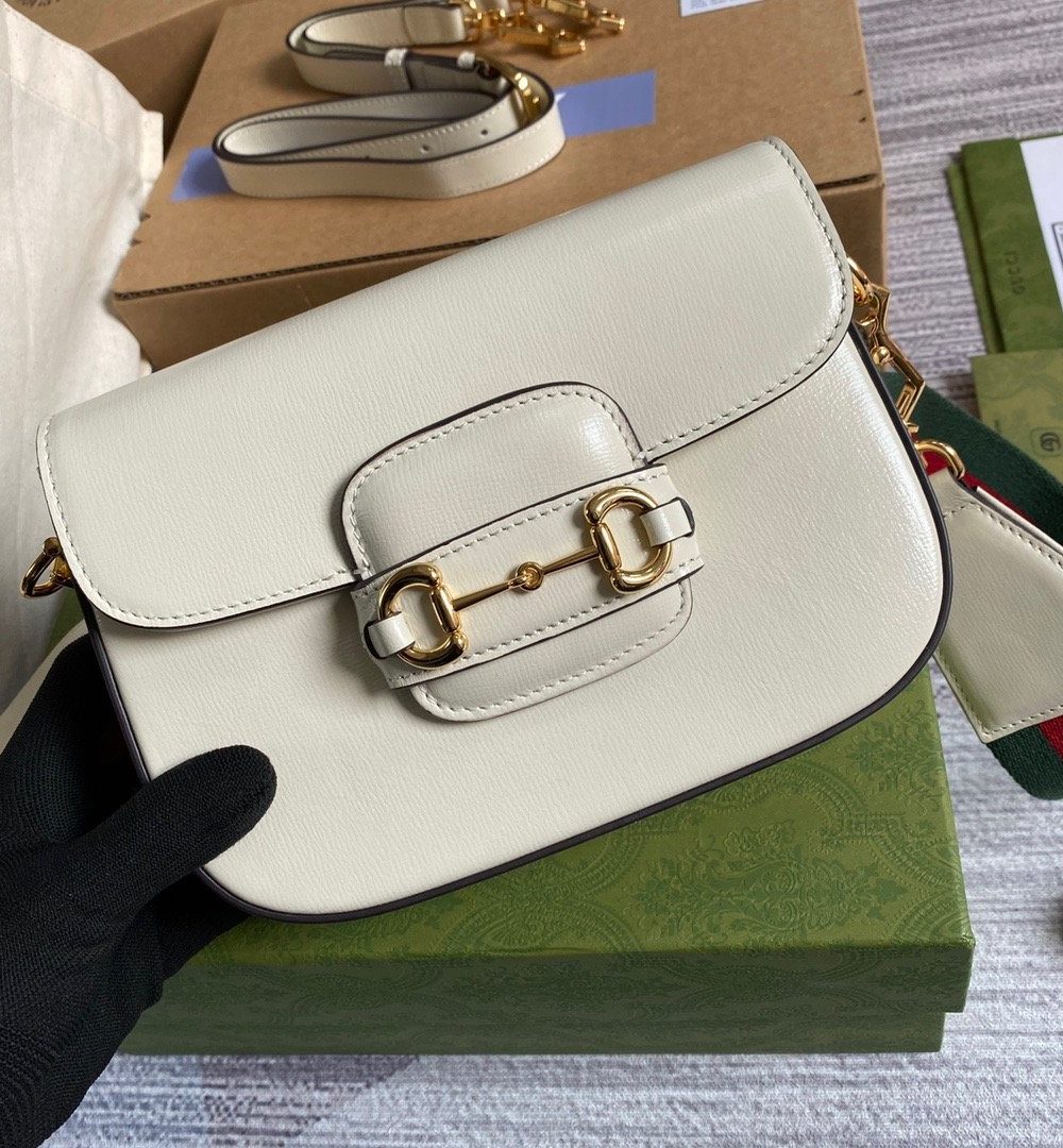 1:1 Replica Gucci Horsebit 1955 Mini Bag White For Women, Women's Bags 8in/21cm GG 658574 18YSG 9068