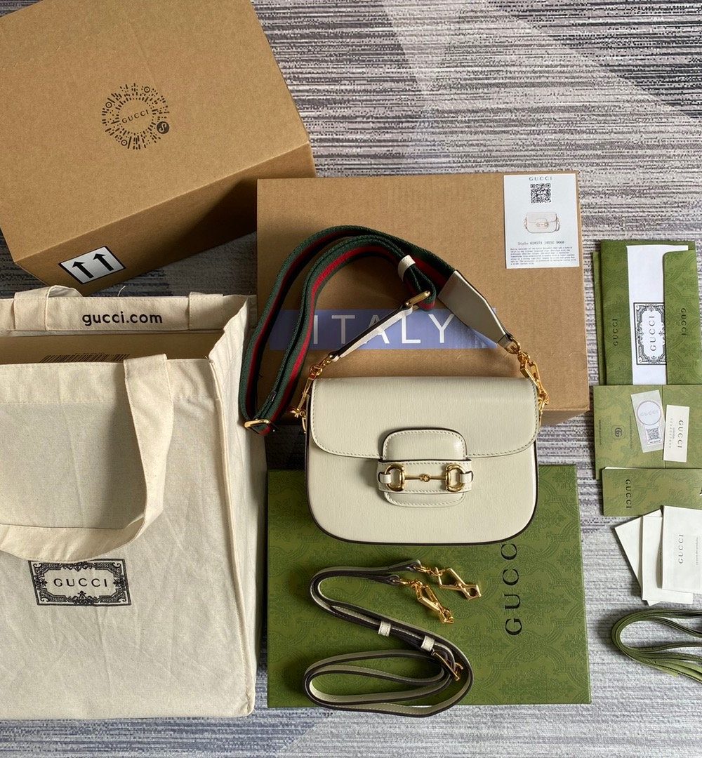 1:1 Replica Gucci Horsebit 1955 Mini Bag White For Women, Women's Bags 8in/21cm GG 658574 18YSG 9068