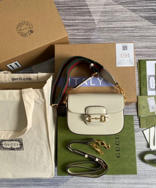 1:1 Replica Gucci Horsebit 1955 Mini Bag White For Women, Women's Bags 8in/21cm GG 658574 18YSG 9068