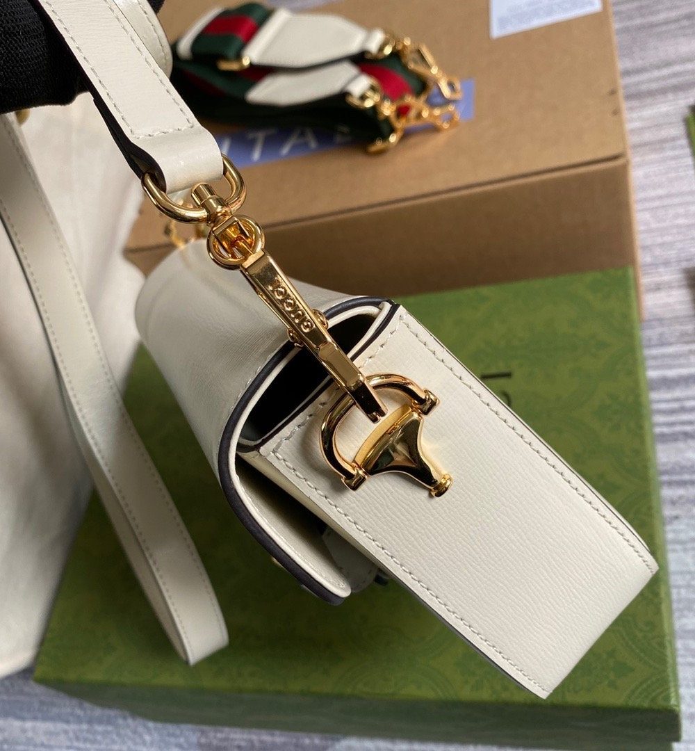 1:1 Replica Gucci Horsebit 1955 Mini Bag White For Women, Women's Bags 8in/21cm GG 658574 18YSG 9068