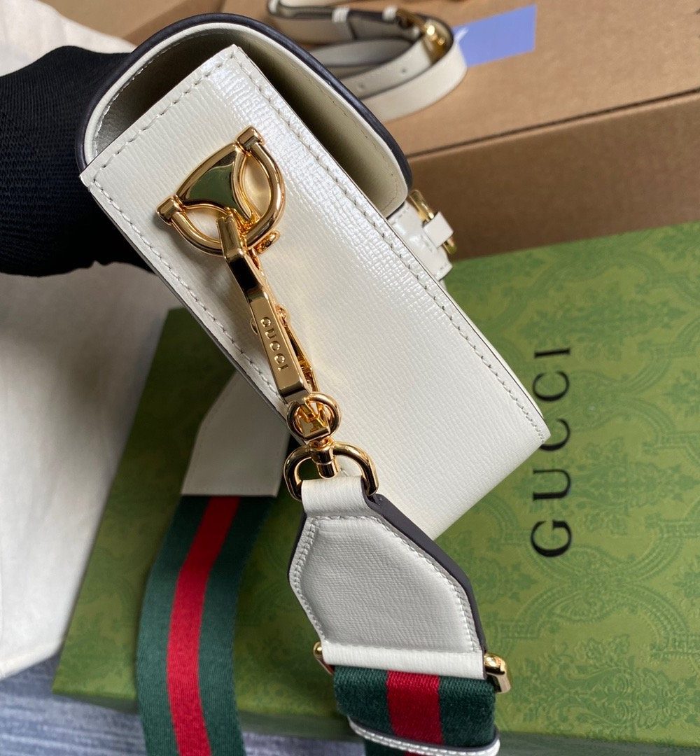 1:1 Replica Gucci Horsebit 1955 Mini Bag White For Women, Women's Bags 8in/21cm GG 658574 18YSG 9068