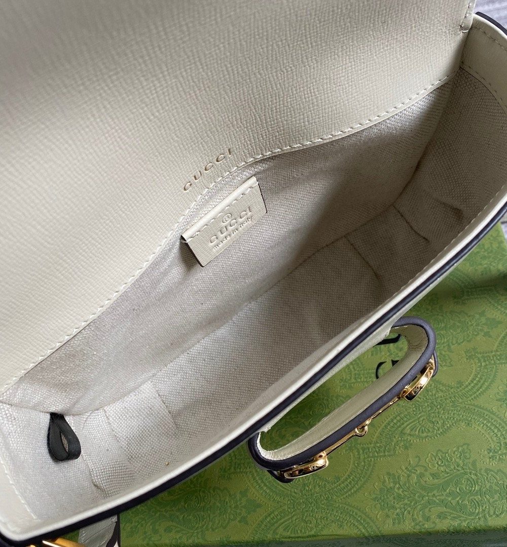 1:1 Replica Gucci Horsebit 1955 Mini Bag White For Women, Women's Bags 8in/21cm GG 658574 18YSG 9068