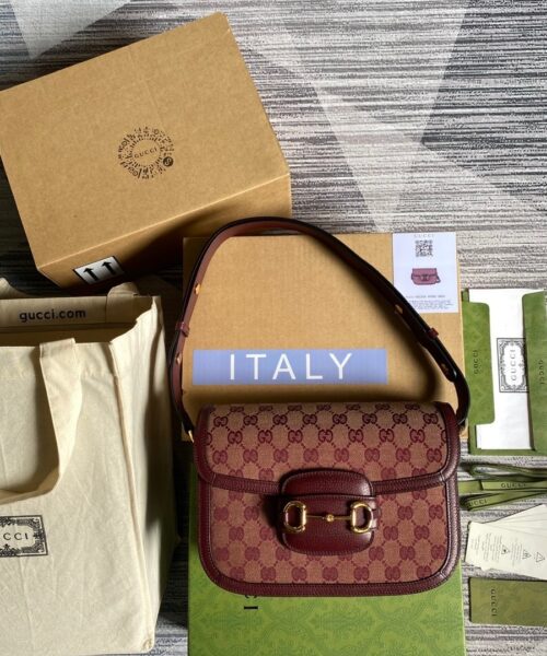 1:1 Replica Gucci Horsebit 1955 Shoulder Bag Beige And Ivory For Women, Women's Bags 9.8in/25cm GG
