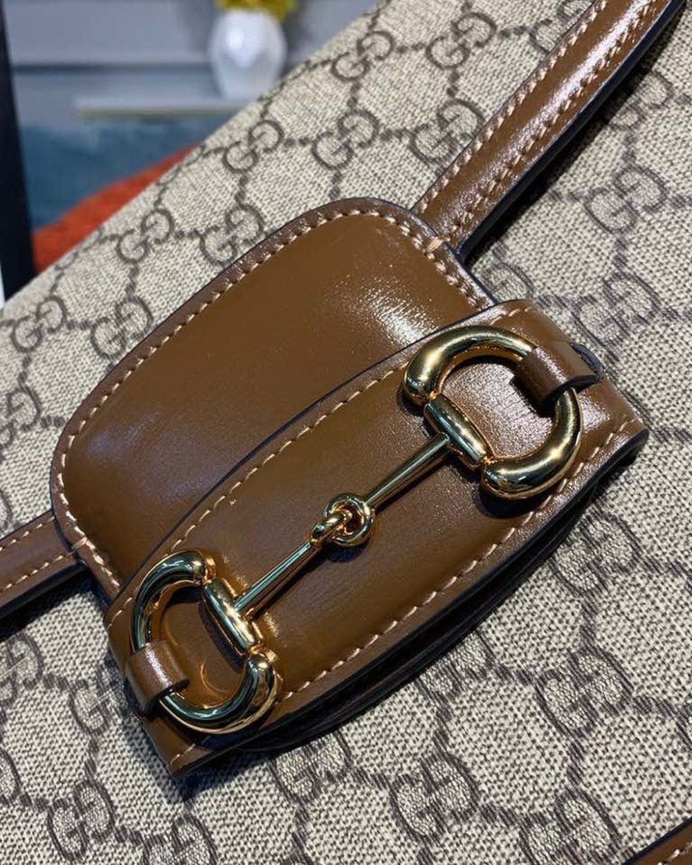 1:1 Replica Gucci Horsebit 1955 Shoulder Bag Beige/Ebony GG Supreme Canvas With Brown For Women 9.8in/25cm GG ‎602204 92TCG 8563
