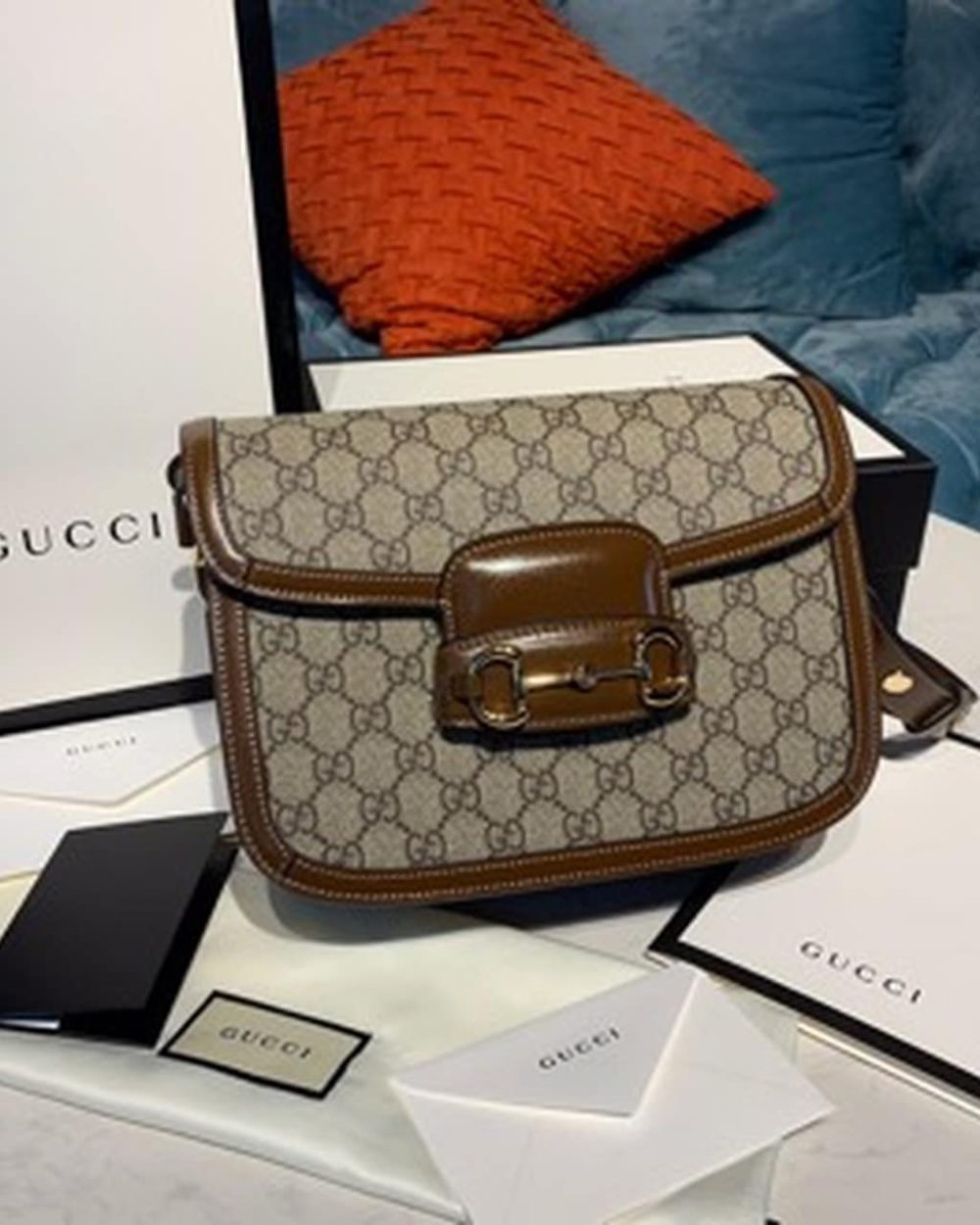1:1 Replica Gucci Horsebit 1955 Shoulder Bag Beige/Ebony GG Supreme Canvas With Brown For Women 9.8in/25cm GG ‎602204 92TCG 8563