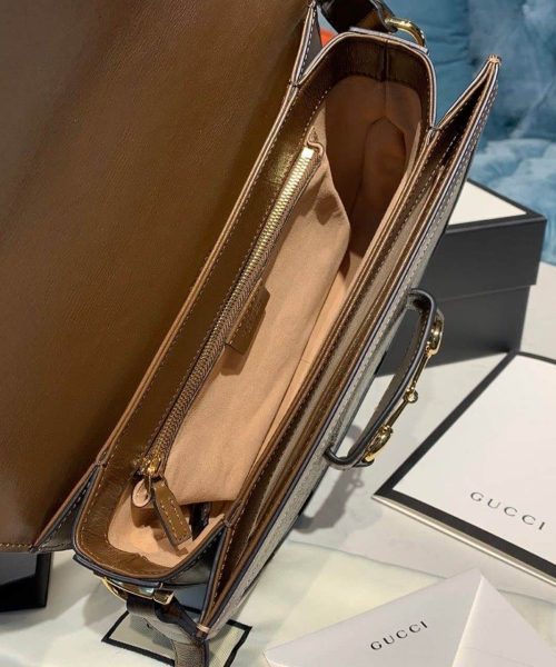 1:1 Replica Gucci Horsebit 1955 Shoulder Bag Beige/Ebony GG Supreme Canvas With Brown For Women 9.8in/25cm GG ‎602204 92TCG 8563