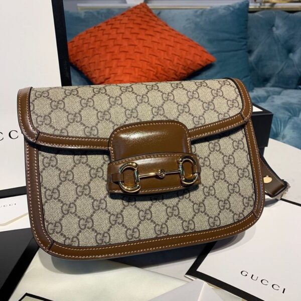 1:1 Replica Gucci Horsebit 1955 Shoulder Bag Beige/Ebony GG Supreme Canvas With Brown For Women 9.8in/25cm GG ‎602204 92TCG 8563