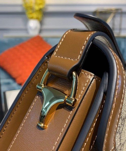 1:1 Replica Gucci Horsebit 1955 Shoulder Bag Beige/Ebony GG Supreme Canvas With Brown For Women 9.8in/25cm GG ‎602204 92TCG 8563
