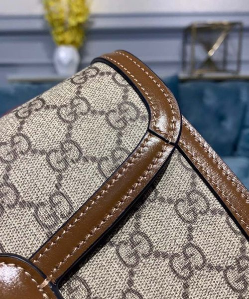 1:1 Replica Gucci Horsebit 1955 Shoulder Bag Beige/Ebony GG Supreme Canvas With Brown For Women 9.8in/25cm GG ‎602204 92TCG 8563