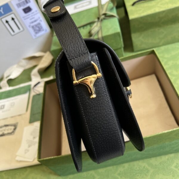 1:1 Replica Gucci Horsebit 1955 Shoulder Bag Black And Ivory GG Denim Jacquard For Women 9.8in/25cm 602204 UN3BG 1274