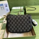 1:1 Replica Gucci Horsebit 1955 Shoulder Bag Black And Ivory GG Denim Jacquard For Women 9.8in/25cm 602204 UN3BG 1274