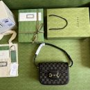 1:1 Replica Gucci Horsebit 1955 Shoulder Bag Black And Ivory GG Denim Jacquard For Women 9.8in/25cm 602204 UN3BG 1274