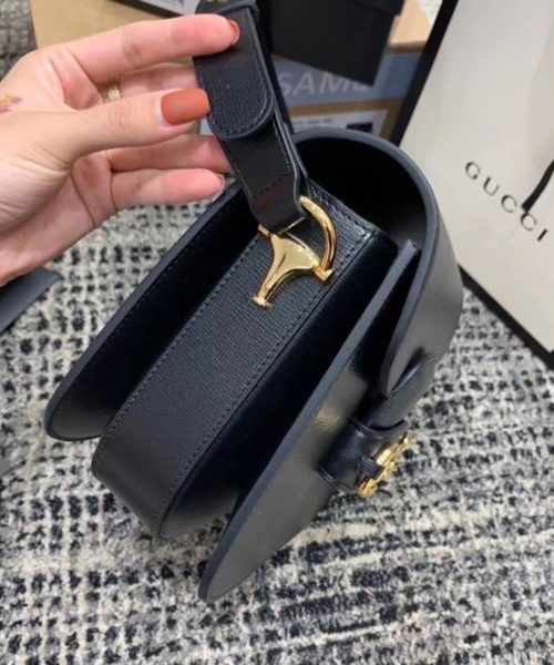 1:1 Replica Gucci Horsebit 1955 Shoulder Bag Black Textured With A Vintage Effect For Women 9.8in/25cm GG ‎602204 1DB0G 1000