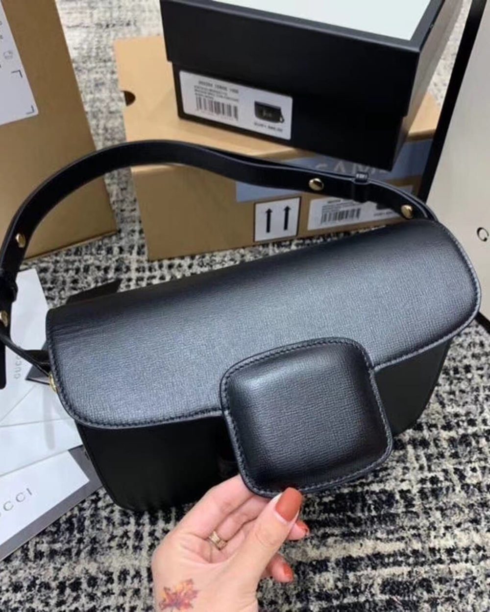 1:1 Replica Gucci Horsebit 1955 Shoulder Bag Black Textured With A Vintage Effect For Women 9.8in/25cm GG ‎602204 1DB0G 1000