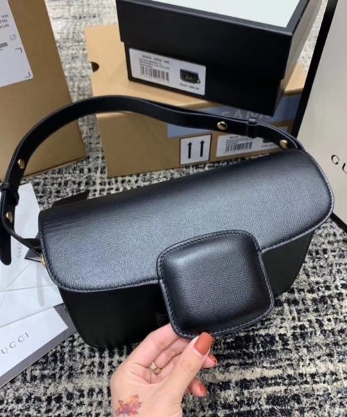 1:1 Replica Gucci Horsebit 1955 Shoulder Bag Black Textured With A Vintage Effect For Women 9.8in/25cm GG ‎602204 1DB0G 1000