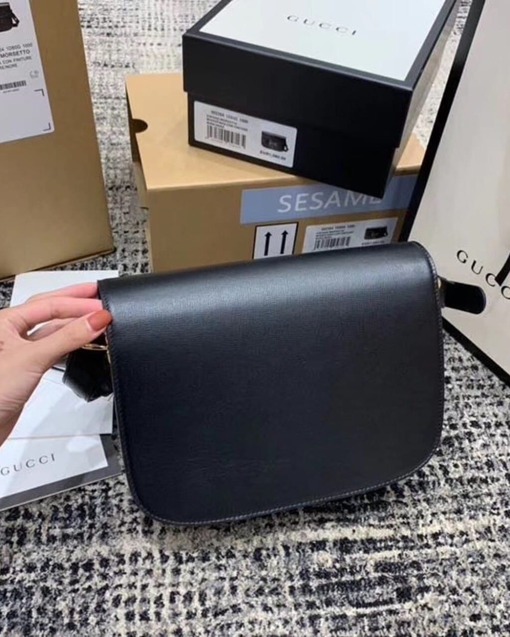 1:1 Replica Gucci Horsebit 1955 Shoulder Bag Black Textured With A Vintage Effect For Women 9.8in/25cm GG ‎602204 1DB0G 1000