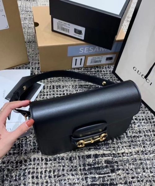 1:1 Replica Gucci Horsebit 1955 Shoulder Bag Black Textured With A Vintage Effect For Women 9.8in/25cm GG ‎602204 1DB0G 1000