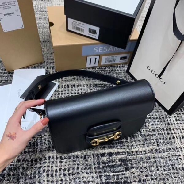1:1 Replica Gucci Horsebit 1955 Shoulder Bag Black Textured With A Vintage Effect For Women 9.8in/25cm GG ‎602204 1DB0G 1000