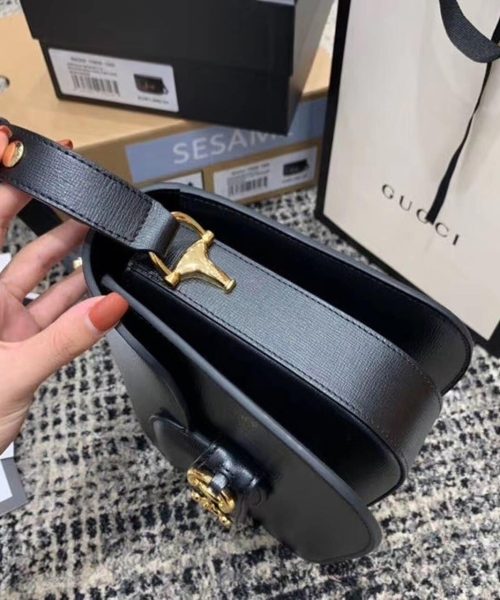 1:1 Replica Gucci Horsebit 1955 Shoulder Bag Black Textured With A Vintage Effect For Women 9.8in/25cm GG ‎602204 1DB0G 1000