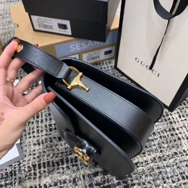 1:1 Replica Gucci Horsebit 1955 Shoulder Bag Black Textured With A Vintage Effect For Women 9.8in/25cm GG ‎602204 1DB0G 1000
