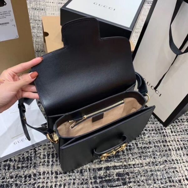 1:1 Replica Gucci Horsebit 1955 Shoulder Bag Black Textured With A Vintage Effect For Women 9.8in/25cm GG ‎602204 1DB0G 1000