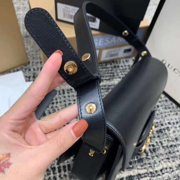 1:1 Replica Gucci Horsebit 1955 Shoulder Bag Black Textured With A Vintage Effect For Women 9.8in/25cm GG ‎602204 1DB0G 1000