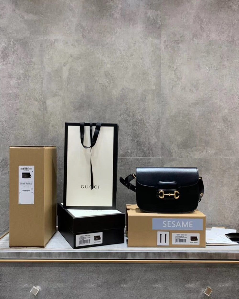 1:1 Replica Gucci Horsebit 1955 Shoulder Bag Black Textured With A Vintage Effect For Women 9.8in/25cm GG ‎602204 1DB0G 1000