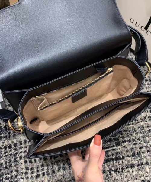 1:1 Replica Gucci Horsebit 1955 Shoulder Bag Black Textured With A Vintage Effect For Women 9.8in/25cm GG ‎602204 1DB0G 1000
