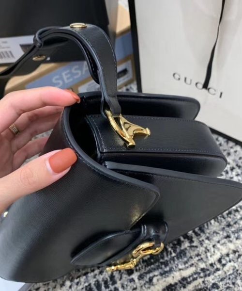 1:1 Replica Gucci Horsebit 1955 Shoulder Bag Black Textured With A Vintage Effect For Women 9.8in/25cm GG ‎602204 1DB0G 1000