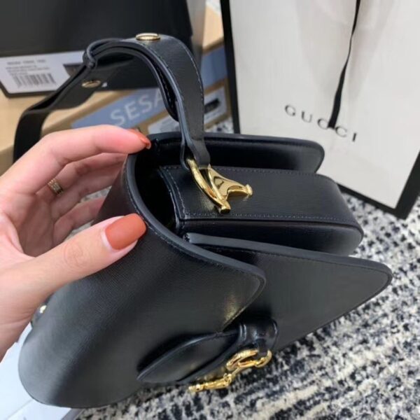 1:1 Replica Gucci Horsebit 1955 Shoulder Bag Black Textured With A Vintage Effect For Women 9.8in/25cm GG ‎602204 1DB0G 1000