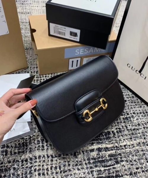 1:1 Replica Gucci Horsebit 1955 Shoulder Bag Black Textured With A Vintage Effect For Women 9.8in/25cm GG ‎602204 1DB0G 1000