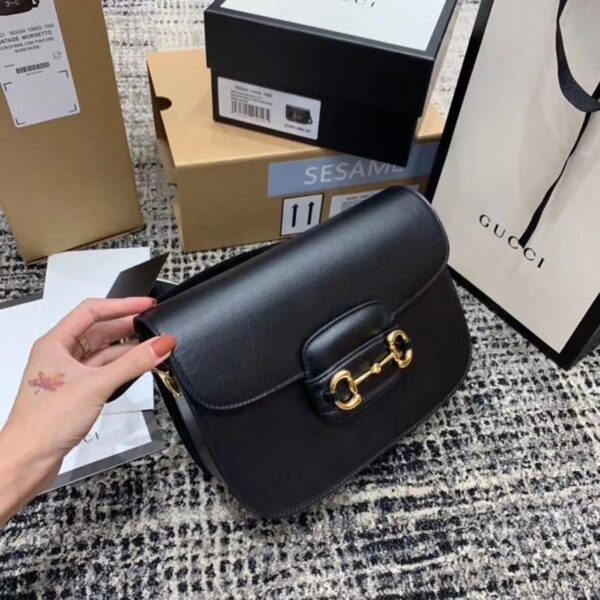 1:1 Replica Gucci Horsebit 1955 Shoulder Bag Black Textured With A Vintage Effect For Women 9.8in/25cm GG ‎602204 1DB0G 1000
