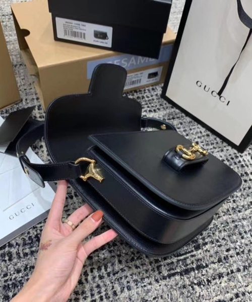 1:1 Replica Gucci Horsebit 1955 Shoulder Bag Black Textured With A Vintage Effect For Women 9.8in/25cm GG ‎602204 1DB0G 1000