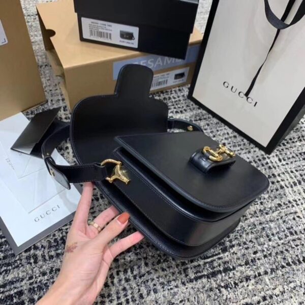 1:1 Replica Gucci Horsebit 1955 Shoulder Bag Black Textured With A Vintage Effect For Women 9.8in/25cm GG ‎602204 1DB0G 1000