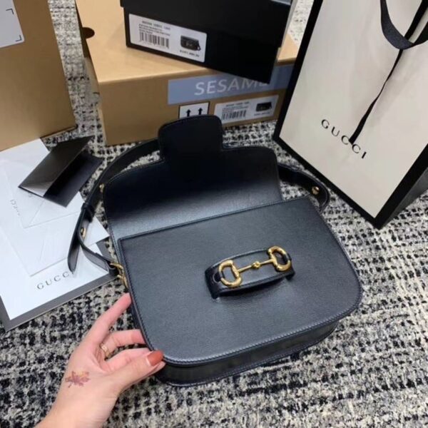 1:1 Replica Gucci Horsebit 1955 Shoulder Bag Black Textured With A Vintage Effect For Women 9.8in/25cm GG ‎602204 1DB0G 1000