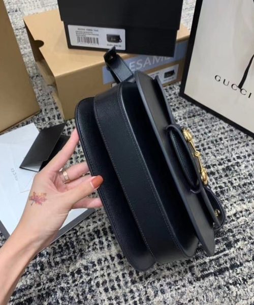 1:1 Replica Gucci Horsebit 1955 Shoulder Bag Black Textured With A Vintage Effect For Women 9.8in/25cm GG ‎602204 1DB0G 1000